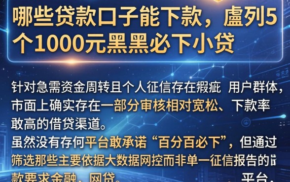 哪些贷款口子能下款,胪列5个1000元黑户必下小贷