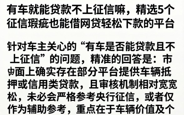 有车就能贷款不上征信嘛，精选5个征信瑕疵也能借网贷轻松下款的平台