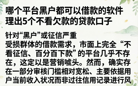哪个平台黑户都可以借款的软件，理出5个不看欠款的贷款口子