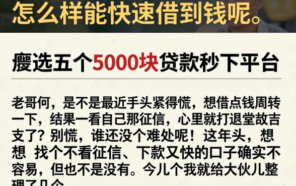 怎么样能快速借到钱呢，遴选五个5000块贷款秒下平台