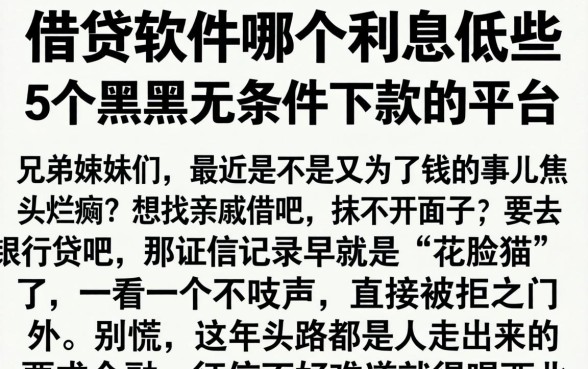 借贷软件哪个利息低些，概括5个黑户无条件下款的平台