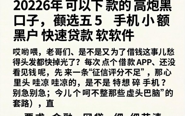 2026年可以下款的高炮黑口子，遴选五个手机小额黑户快速贷款软件