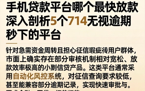 手机贷款平台哪个最快放款，深入剖析5个714无视逾期秒下的平台