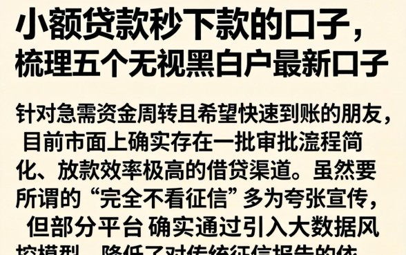 小额贷款秒下款的口子，梳理五个无视黑白户最新口子