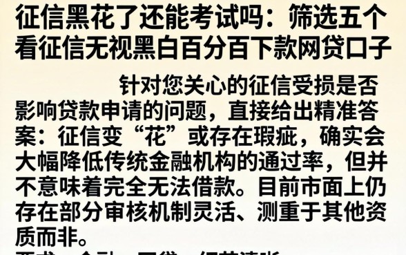 征信黑花了还能考试吗，筛选五个不看征信无视黑白百分百下款网贷口子