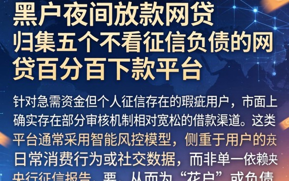 黑户夜间放款的网贷，归集五个不看征信负债的网贷百分百下款平台
