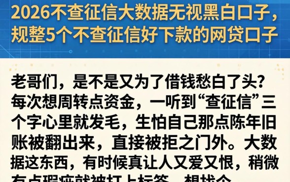 2026不查征信大数据无视黑白口子,规整5个不查征信好下款的网贷口子