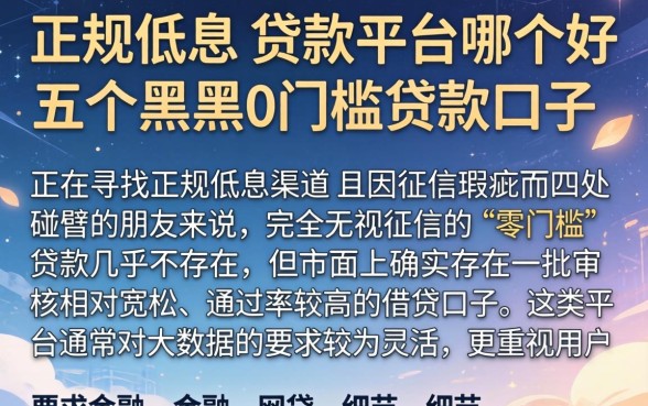 正规低息的贷款平台哪个好，概括五个黑户0门槛贷款口子