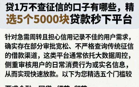 贷1万不查征信的口子有哪些，精选5个5000块贷款秒下平台
