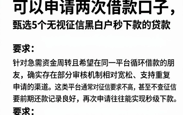 可以申请两次借款口子，甄选5个无视征信黑白户秒下款的贷款