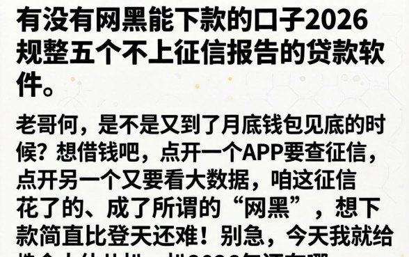 有没有网黑能下款的口子2026，规整五个不上征信报告的贷款软件