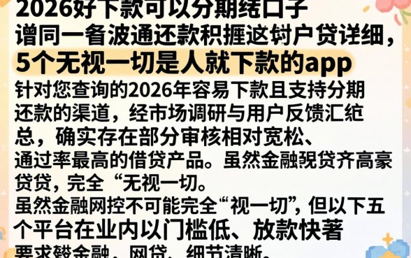 2026好下款可以分期的口子，详细阐述5个无视一切是人就下款的app