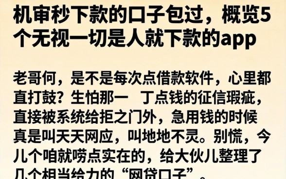 机审秒下款的口子包过，概览5个无视一切是人就下款的app