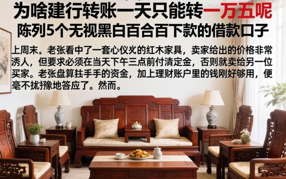 为啥建行转账一天只能转一万五呢，陈列5个无视黑白百分百下款的借款口子
