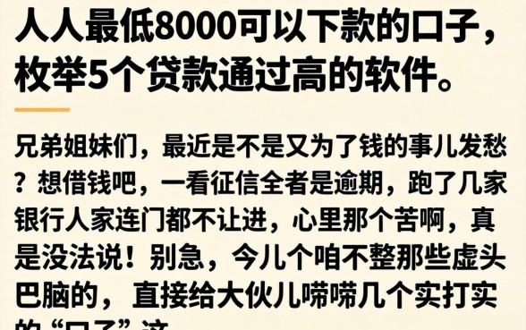人人最低8000可以下款的口子,枚举5个贷款通过高的软件