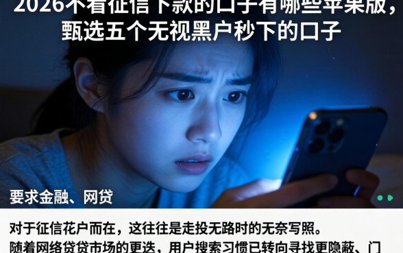 2026不看征信下款的口子有哪些苹果版,甄选五个无视黑户秒下的口子