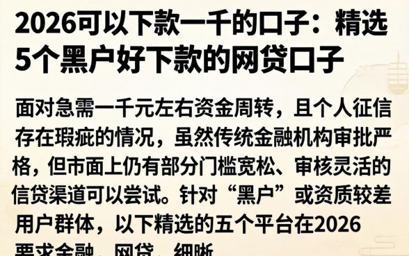 2026可以下款一千的口子，精选5个黑户好下款的网贷口子