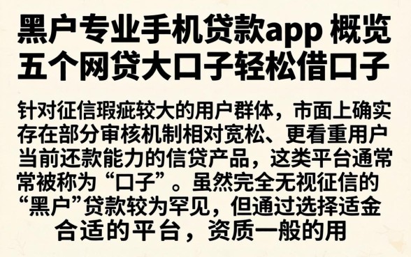 黑户专业手机贷款app，概览五个网贷大口子轻松借口子