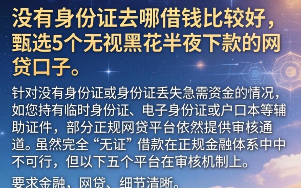 没有身份证去哪借钱比较好,甄选5个无视黑花半夜下款的网贷口子