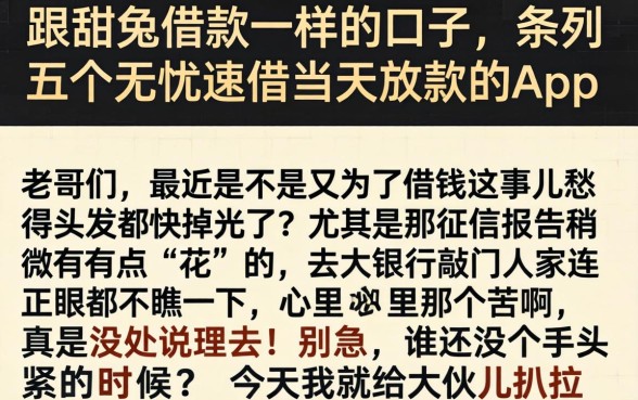 跟甜兔借款一样的口子,条列五个无忧速借当天放款的app