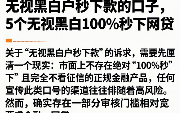 无视黑白户秒下款的口子，详细阐述5个无视黑白100%秒下网贷
