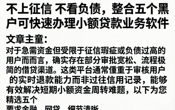 不上征信 不看负债，整合五个黑户可快速办理小额贷款业务的软件