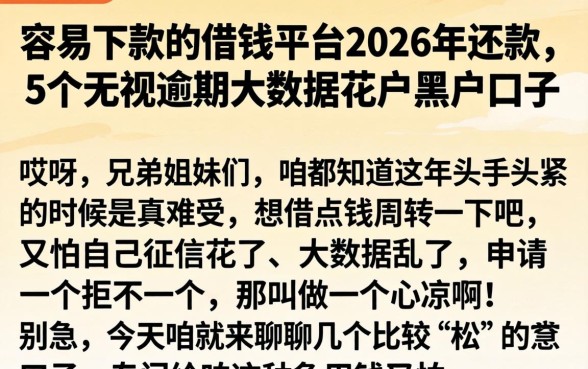 容易下款的借钱平台2026年还款,概括5个无视逾期大数据花户黑户口子