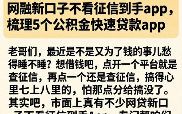 网贷新口子不看征信到手app，梳理5个公积金快速贷款app