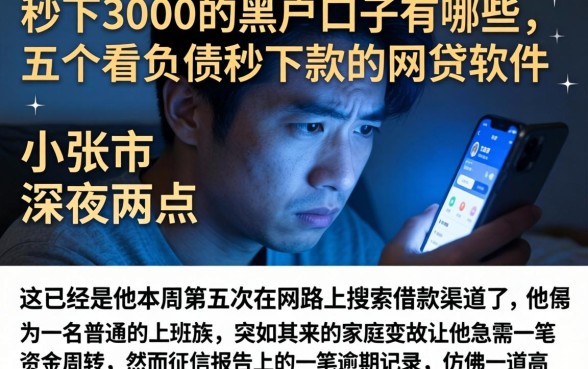 秒下3000的黑户口子有哪些，概括五个不看负债秒下款的网贷软件