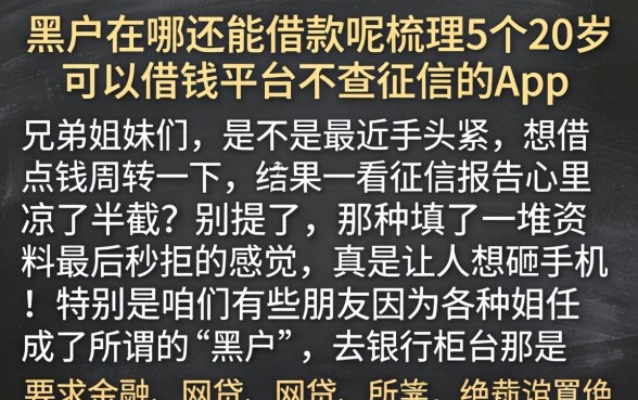 黑户在哪还能借款呢，梳理5个20岁可以借钱平台不查征信的app