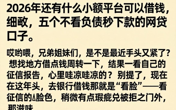 2026年还有什么小额平台可以借钱，细致阐述五个不看负债秒下款的网贷口子