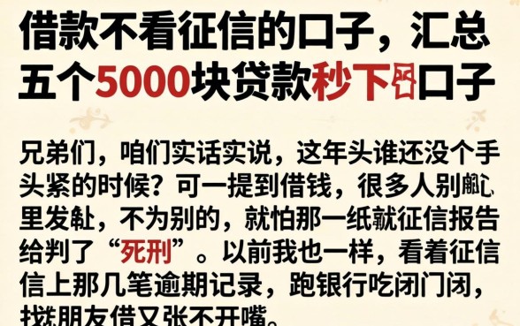 借款不看征信的口子，汇总五个5000块贷款秒下口子
