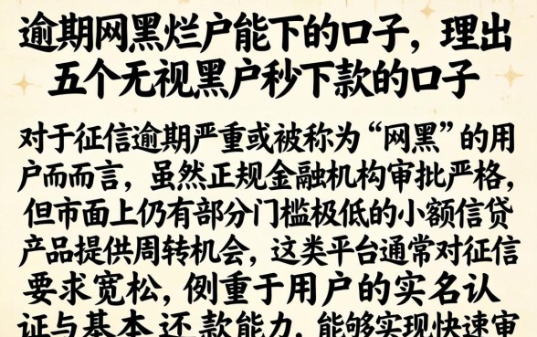 逾期网黑烂户能下的口子，理出五个无视黑户秒下款的口子