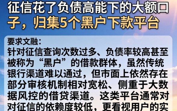 征信花了负债高能下的大额口子,归集5个黑户下款平台