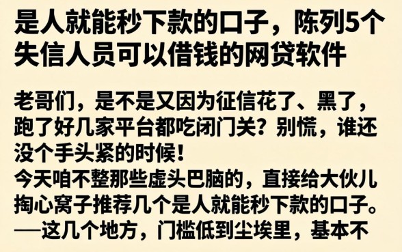 是人就能秒下款的口子，陈列5个失信人员可以借钱的网贷软件