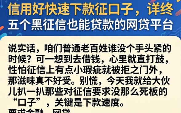信用好快速下款的口子，详尽说明五个黑征信也能贷款的网贷平台