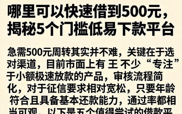 哪里可以快速借到500元，揭秘5个门槛低易下款平台