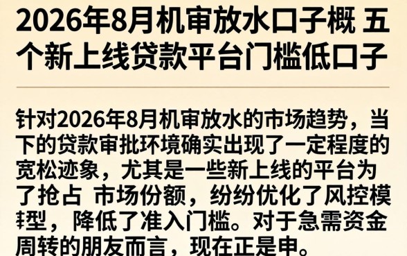2026年8月机审放水口子，概括五个新上线贷款平台门槛低口子