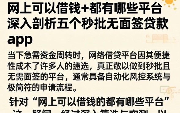 网上可以借钱的都有哪些平台，深入剖析五个秒批无面签贷款app