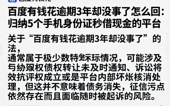 百度有钱花逾期3年却没事了怎么回事,归纳5个手机身份证秒借现金的平台