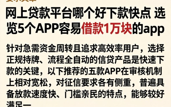 网上贷款平台哪个好下款快点，概览5个APP容易借款1万块的app