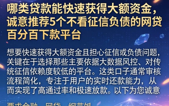 哪类贷款能快速获得大额资金,诚意推荐5个不看征信负债的网贷百分百下款平台