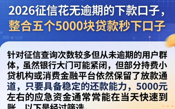 2026征信花无逾期的下款口子，整合五个5000块贷款秒下口子