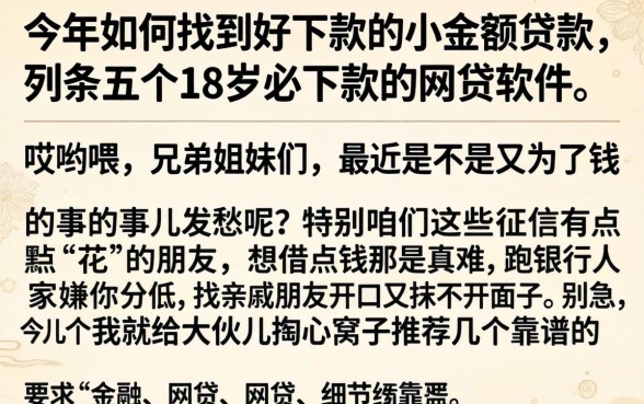 今年如何找到好下款的小额贷款,条列五个18岁必下款的网贷软件