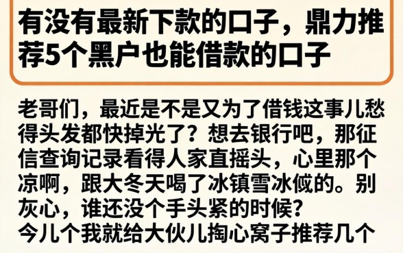 有没有最新下款的口子，鼎力推荐5个黑户也能借款的口子