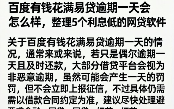 百度有钱花满易贷逾期一天会怎么样，整理5个利息低的网贷软件