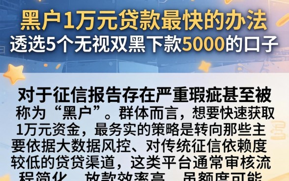 黑户1万元贷款最快的办法，遴选5个无视双黑下款5000的口子