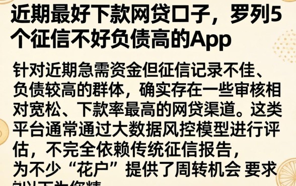 近期最好下款的网贷口子，罗列5个征信不好负债高的app