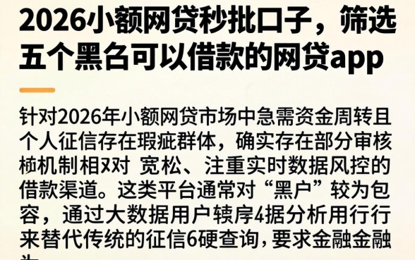 2026小额网贷秒批口子,筛选五个黑户可以借款的网贷app