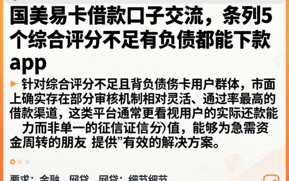 国美易卡借款口子交流，条列5个综合评分不足有负债都能下款app